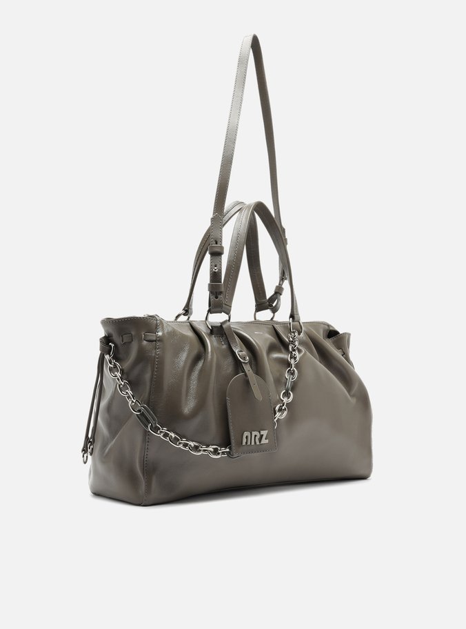 Bolsa Tote Couro Cinza Grande