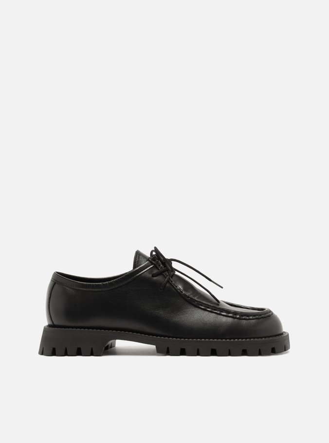 Mocassim Preto Couro Tratorado Amarração Siena