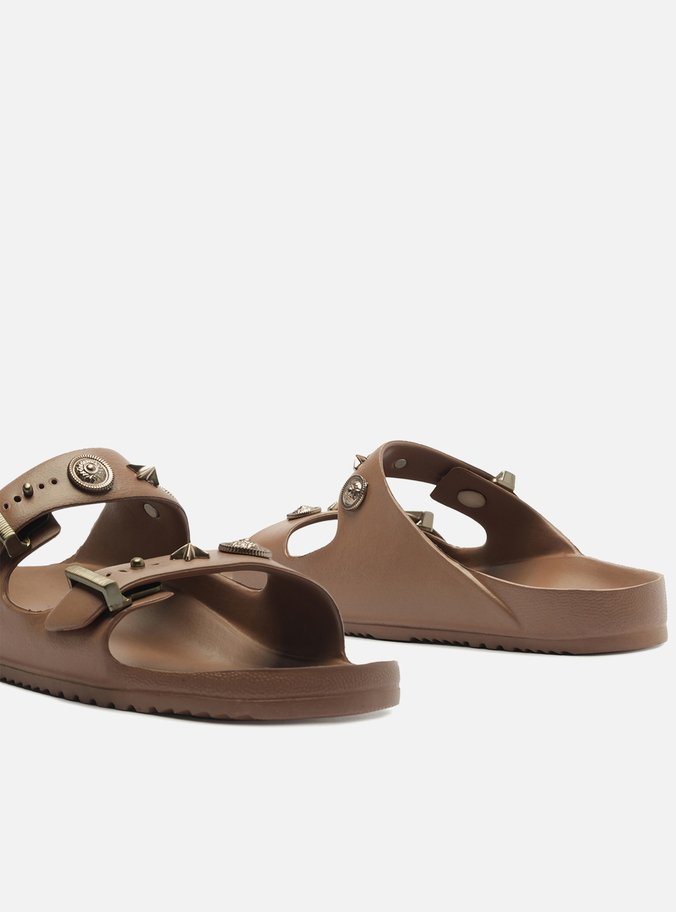 Slide Marrom Flatform Tiras Brizza Aplicações