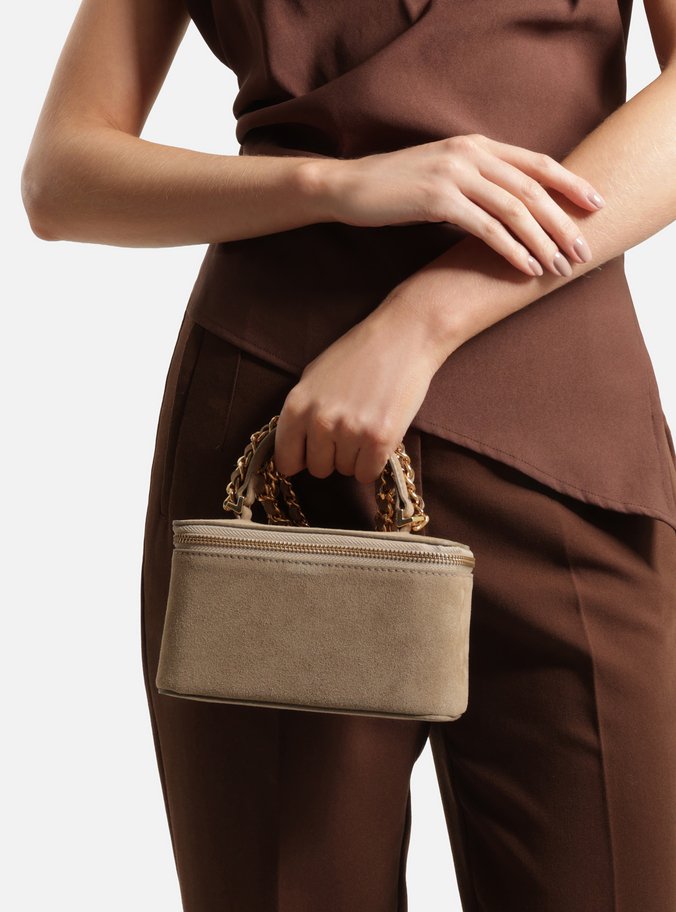 Bolsa Tiracolo Marrom Couro Pequena Croco Corrente