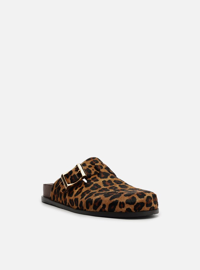 Clog Sabot Pelo Leopard Print Rasteira Fivela