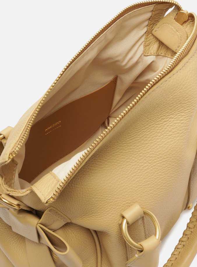 Bolsa Tote Bege Couro Pequena Alças Mix