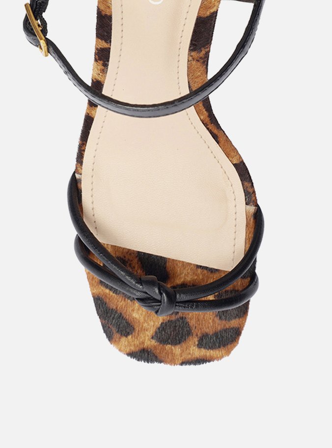 Sandália Animal Print Salto Bloco Tiras Nó
