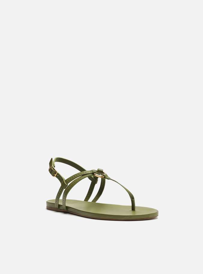 Sandália Rasteira Verde Couro Slim Argola