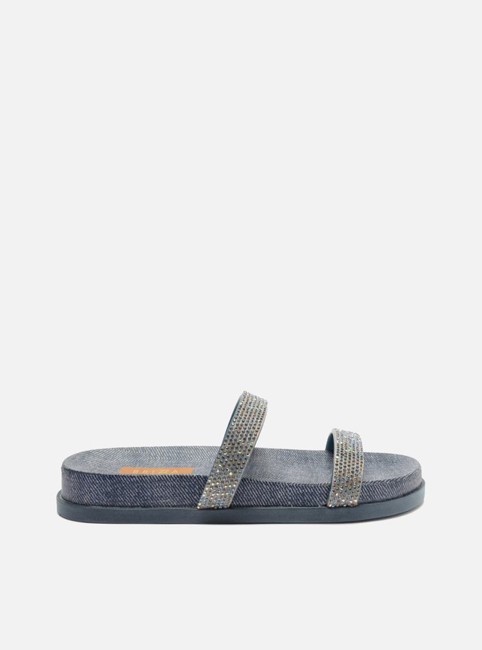 Sandália Papete Azul Denim Strass Luna Brizza