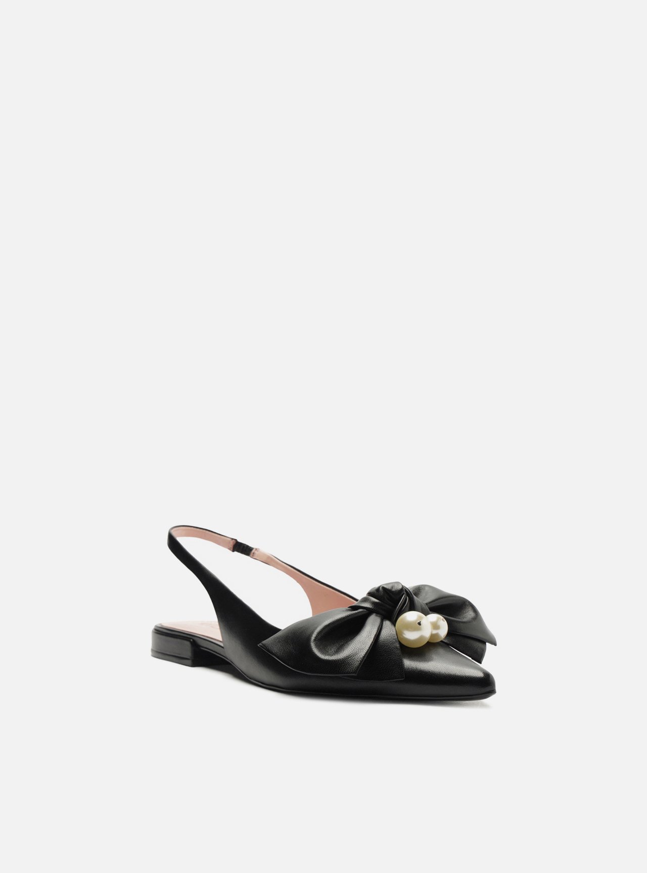 Sapatilha Preta Couro Slingback Laço Pérolas — foto 2