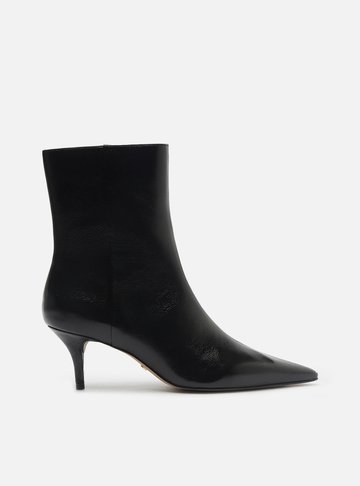 Bota Preta Couro Cano Médio Salto Kitten