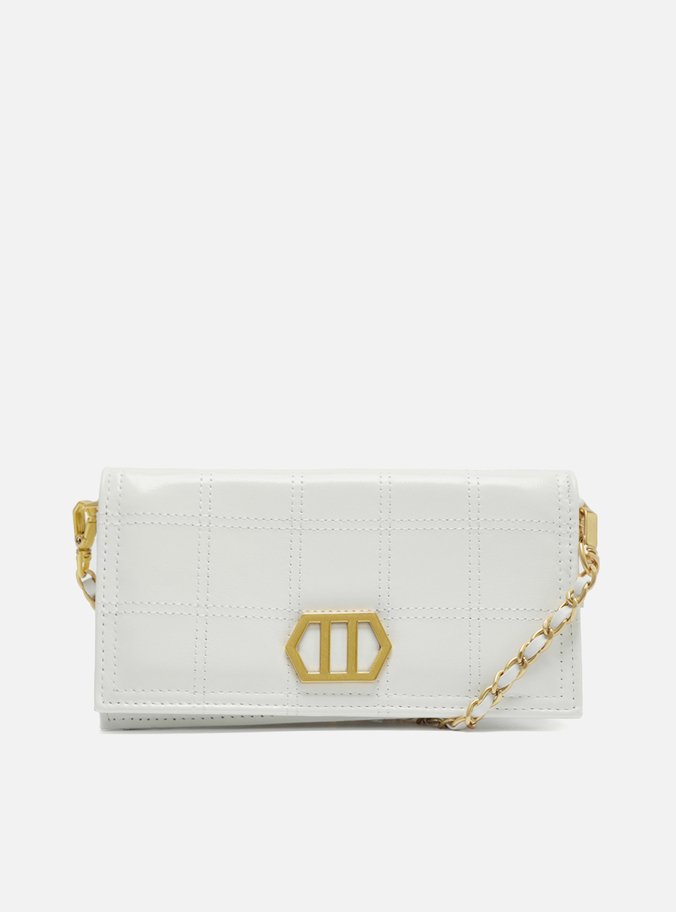 Clutch Branca Couro Pequena Matelassê Corrente