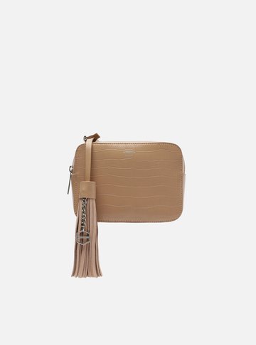 Bolsa Tiracolo Bege Croco Pequena Barbicacho