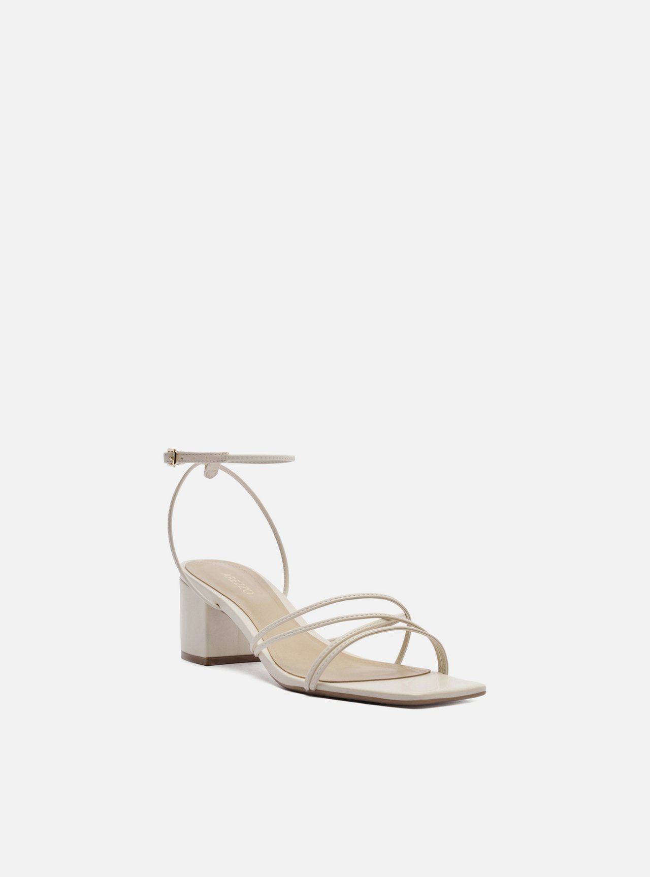 Sandália Off White Salto Bloco Tiras Finas Fivela — foto 2