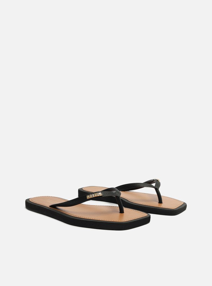 Chinelo de Dedo Preto Square Palmilha Marrom