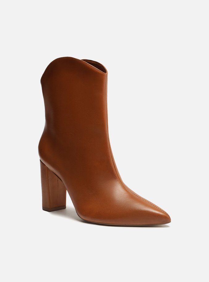 Bota Marrom Couro Cano Curto Salto Alto Western