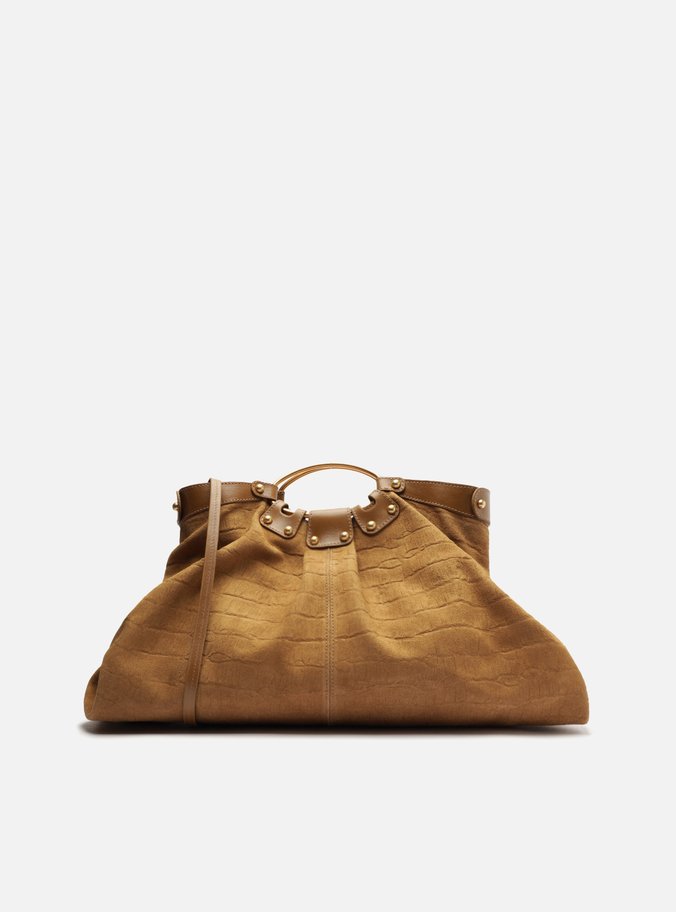 Bolsa Tote Marrom Suede Croco Grande