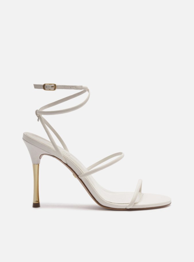 Sandália Branca Salto Alto Tiras