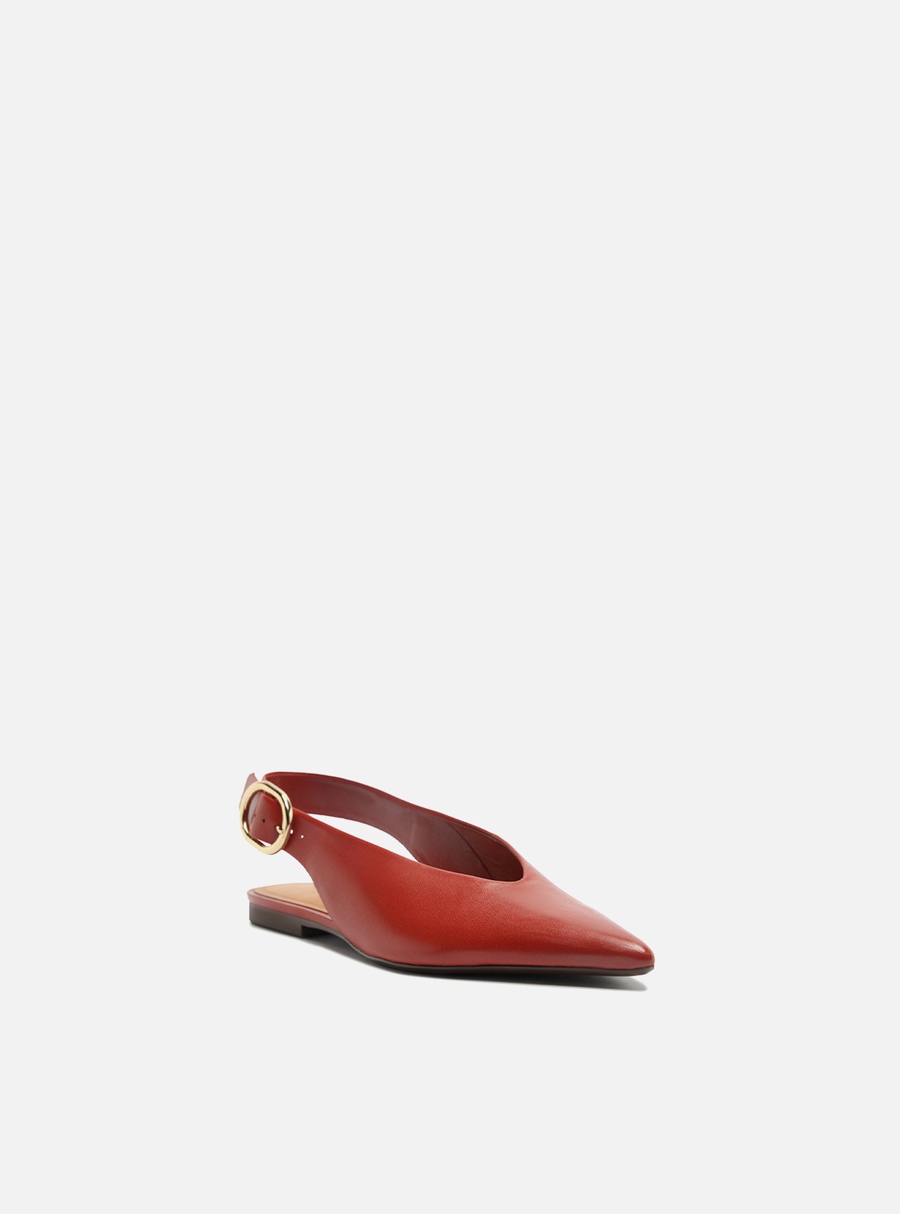 Sapatilha Marrom Couro Bico Fino Fivela Slingback — foto 2
