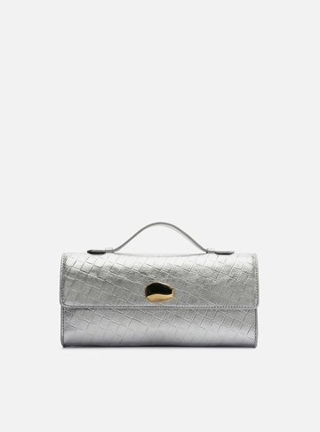 Bolsa Tiracolo Prata Couro Tressê Média Metal