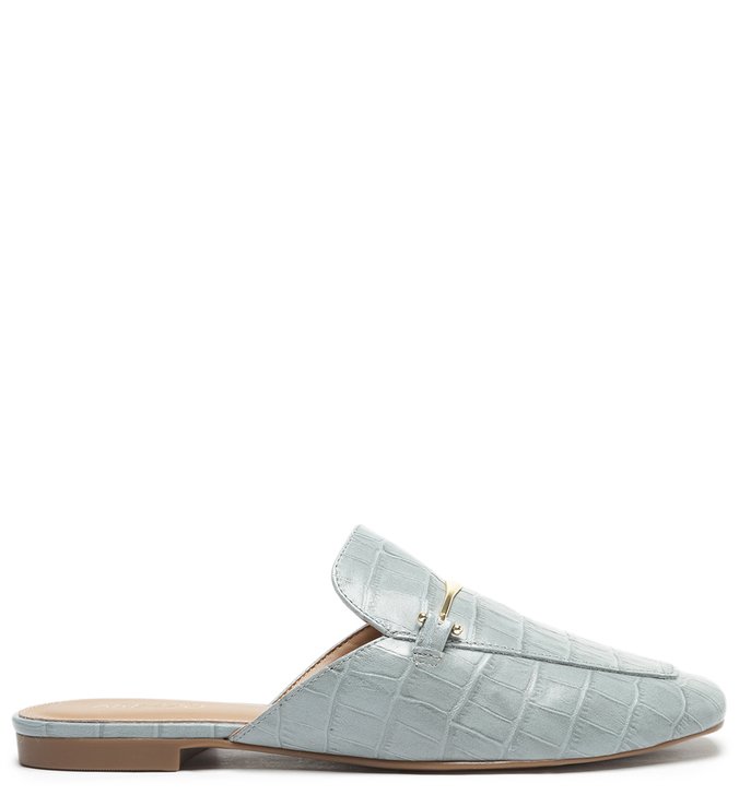Mule Mocassim Azul Couro Croco
