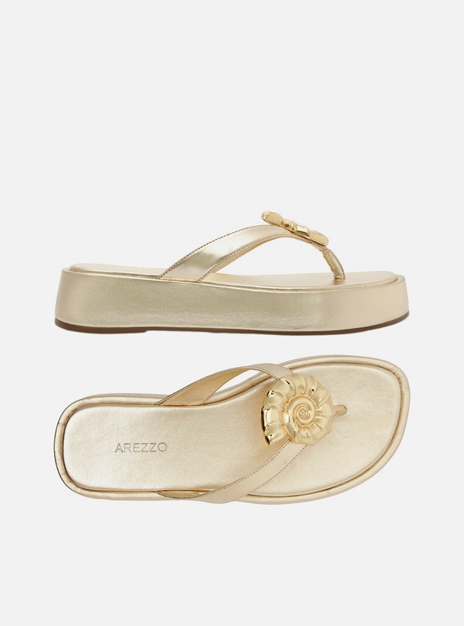 Tamanco Dourado Flatform Metal Concha