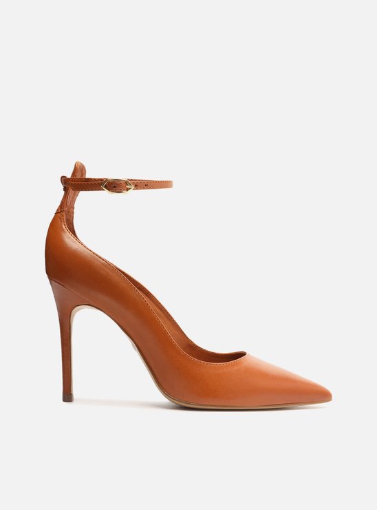 Scarpin Marrom Couro Salto Alto Tira Madison
