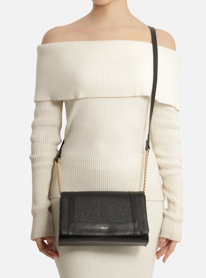 Bolsa Tiracolo Preta Texturizada Média Corrente