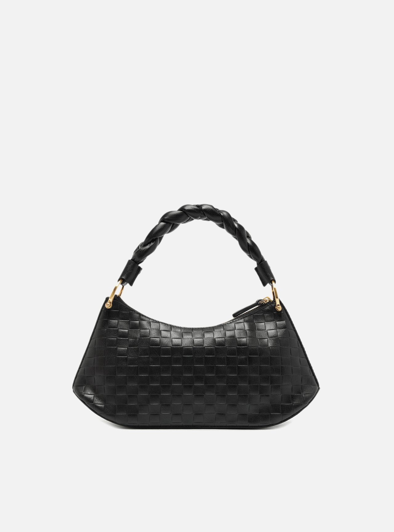 Bolsa Tiracolo Preta Couro Tressê Média — foto 3
