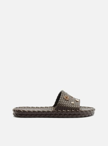 Arezzo — Slide Marrom Flatform Tressê Metais Brizza