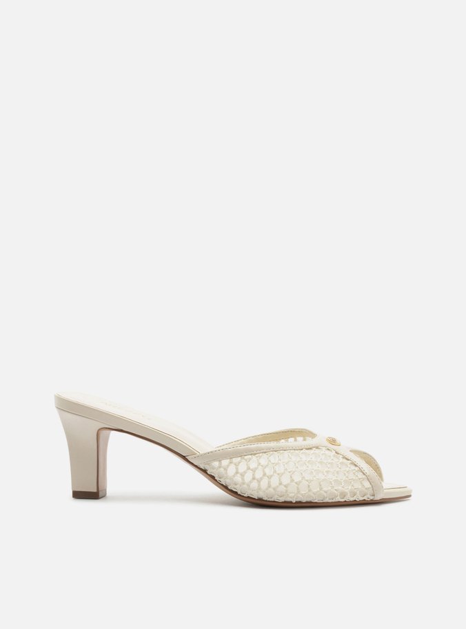 Mule Branca Salto Bloco Baixo Peep Toe