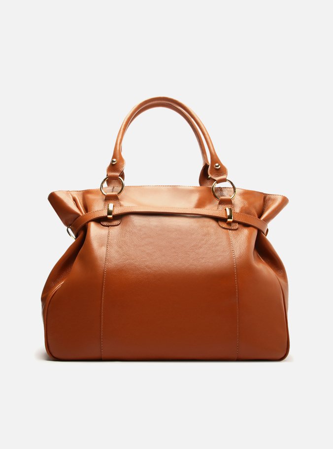 Bolsa Tote Marrom Couro Grande Metais