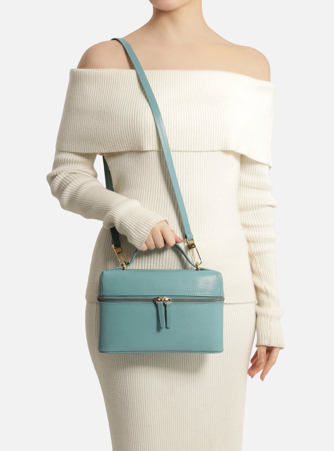 Bolsa Tiracolo Azul Couro Média Texturizada