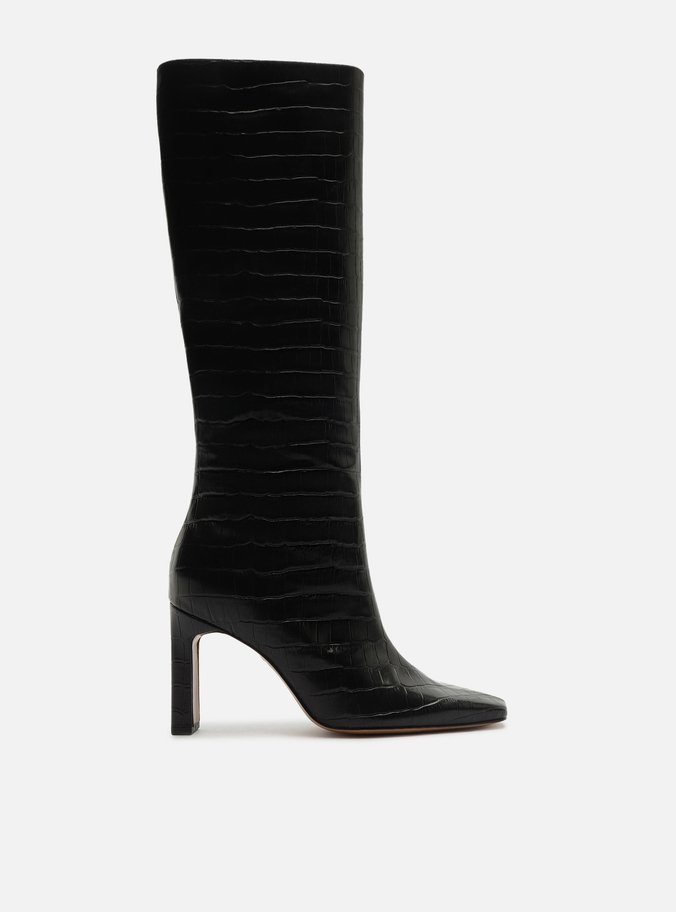 Bota Preta Cano Longo Salto Bloco Croco