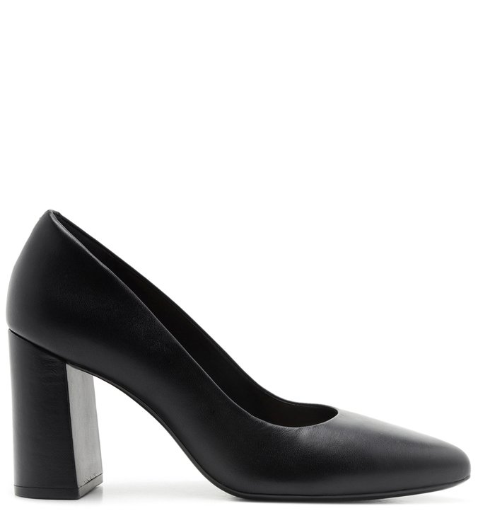 Scarpin Couro Salto Médio Bloco Bico Fino Preto