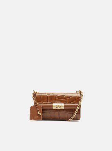 Bolsa Tiracolo Marrom Couro Maxi Croco Pequena