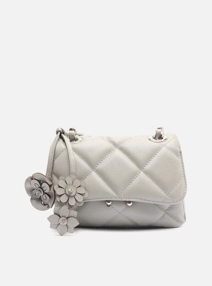 Bolsa Tiracolo Cinza Couro Mizz Pequena Flor