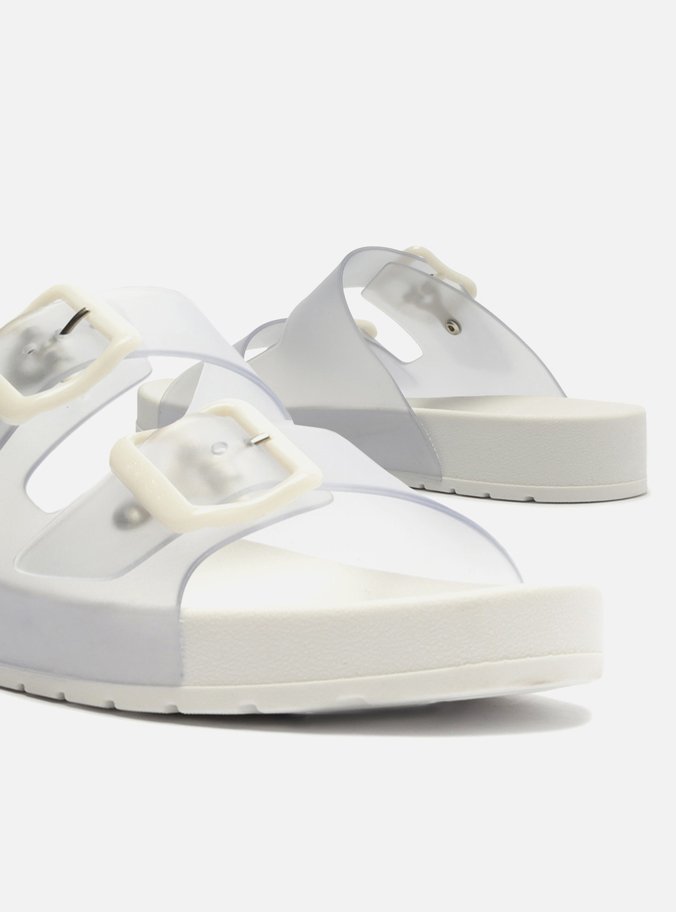 Chinelo Slide Cristal Branco Fivelas Brizza
