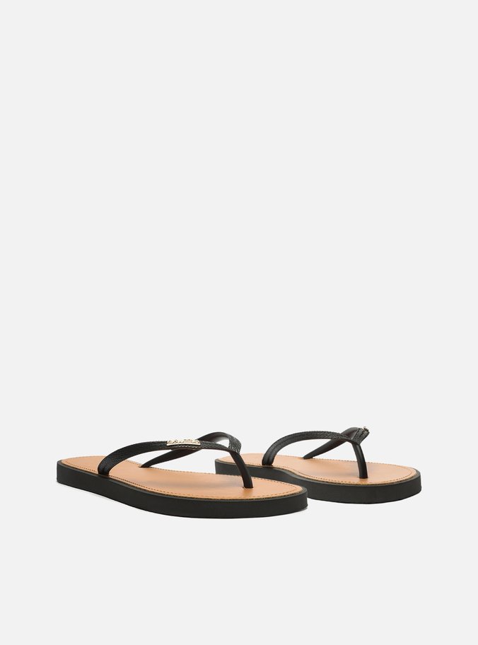 Chinelo de Dedo Tiras Pretas Palmilha Marrom