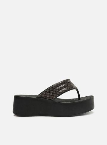 Tamanco Preta Flatform Lulu Strass