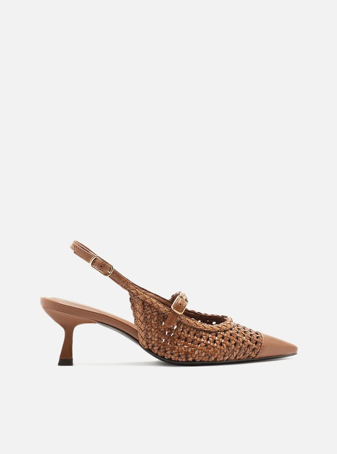 Scarpin Marrom Salto Fino Slingback Tressê