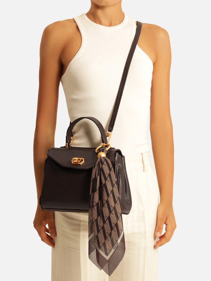 Bolsa Satchel Marrom Couro Pequena Lenço