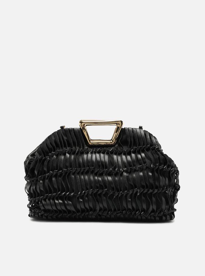 Bolsa Tiracolo Preta Couro Grande Alça Metal
