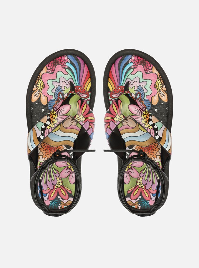 Sandália Preta Estampa Flatform Sunny Brizza Triya