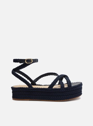 Sandália Marinho Flatform Tramada Tiras