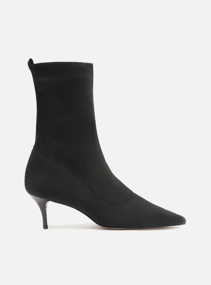 Bota Preta Knit Cano Curto Salto Kitten