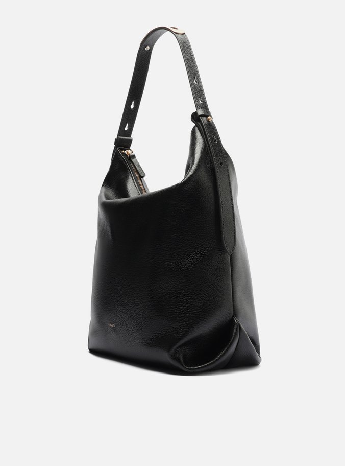 Bolsa Hobo Preta Couro Grande Detalhe Tiras