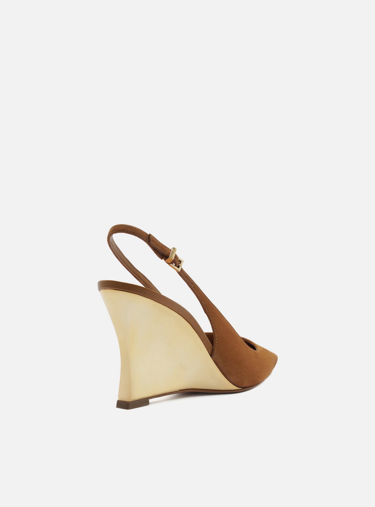 Scarpin Marrom Acamurçado Anabela Dourado Slingback — foto 3