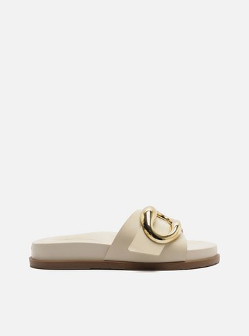 Arezzo — Sandália Rasteira Off White Metal