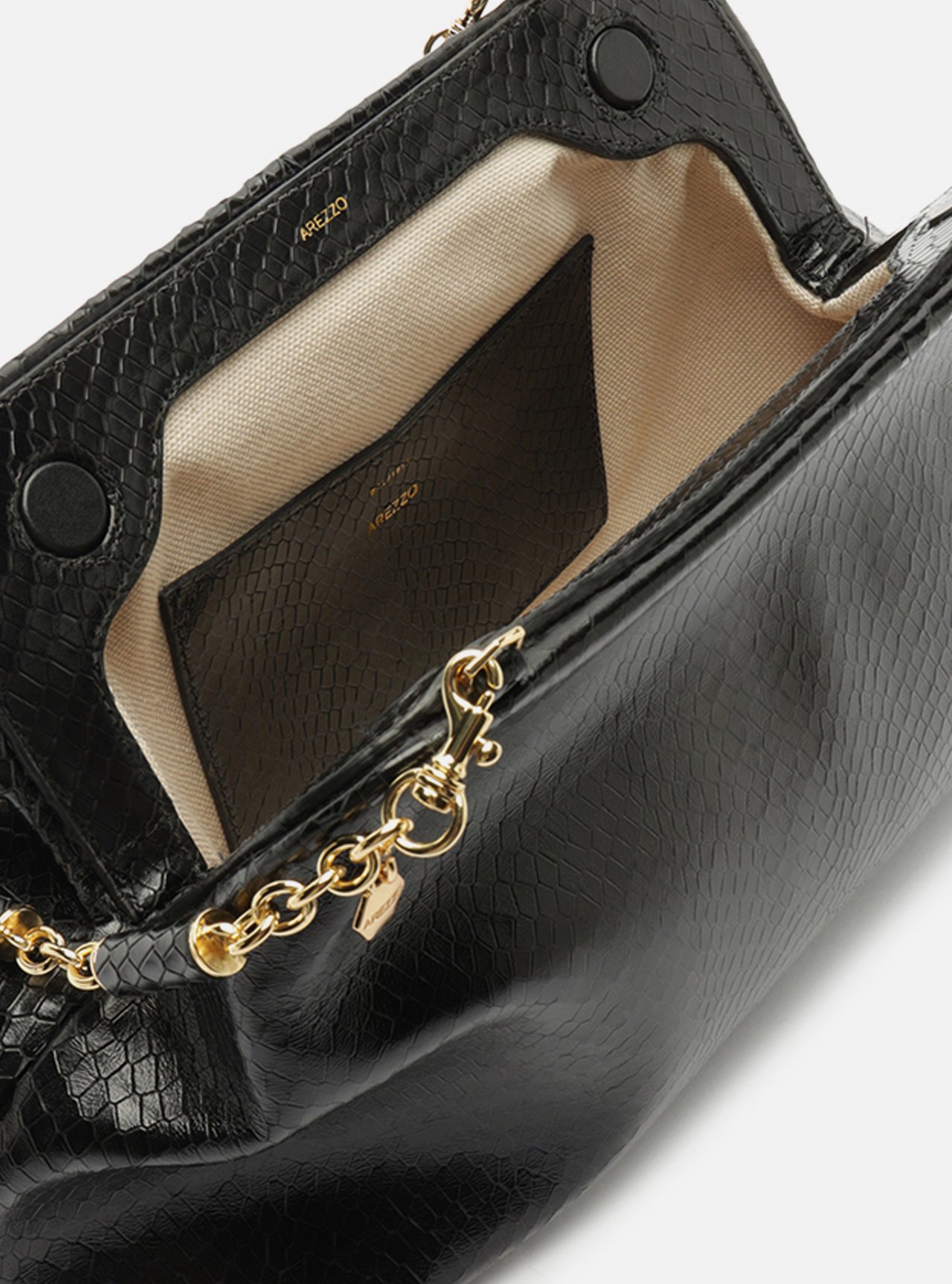 Bolsa Clutch Preta Couro Média Snake Corrente — foto 4