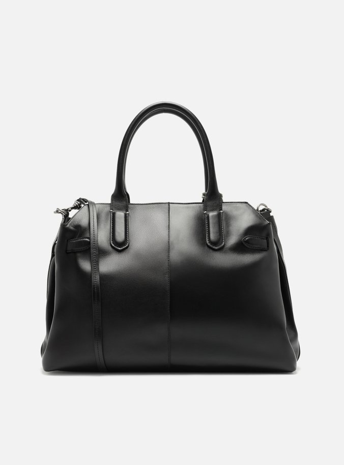 Bolsa Tote Preta Couro Grande Bag Charm Metal
