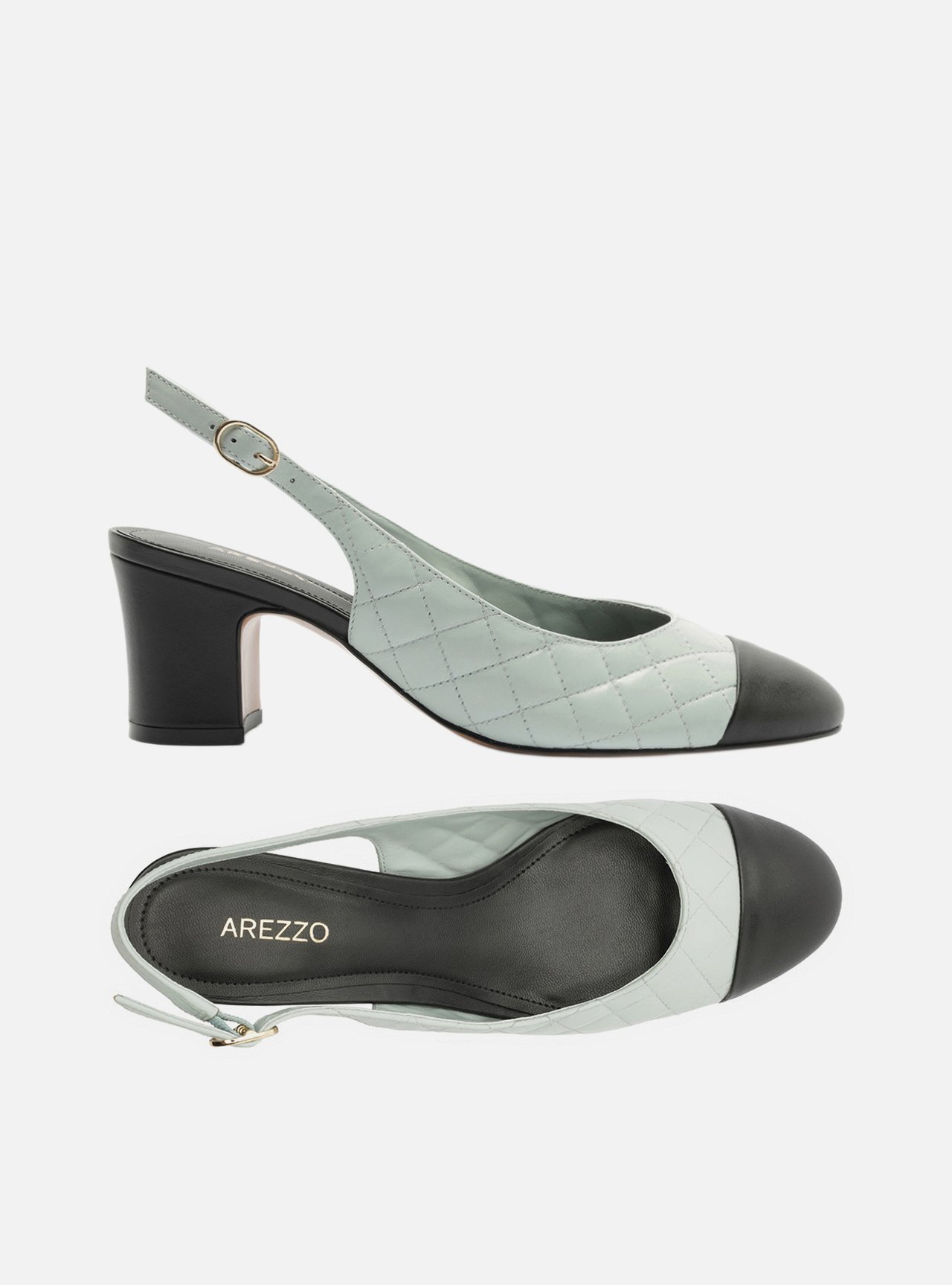 Scarpin Azul Couro Salto Bloco Fivela Slingback — foto 5
