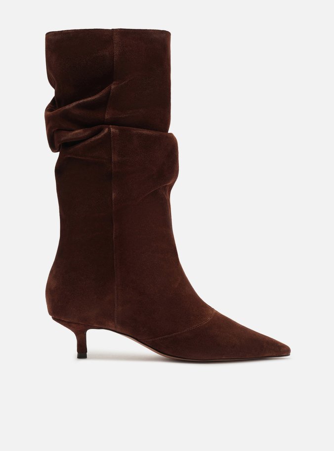 Bota Marrom Acamurçada Cano Médio Salto Fino