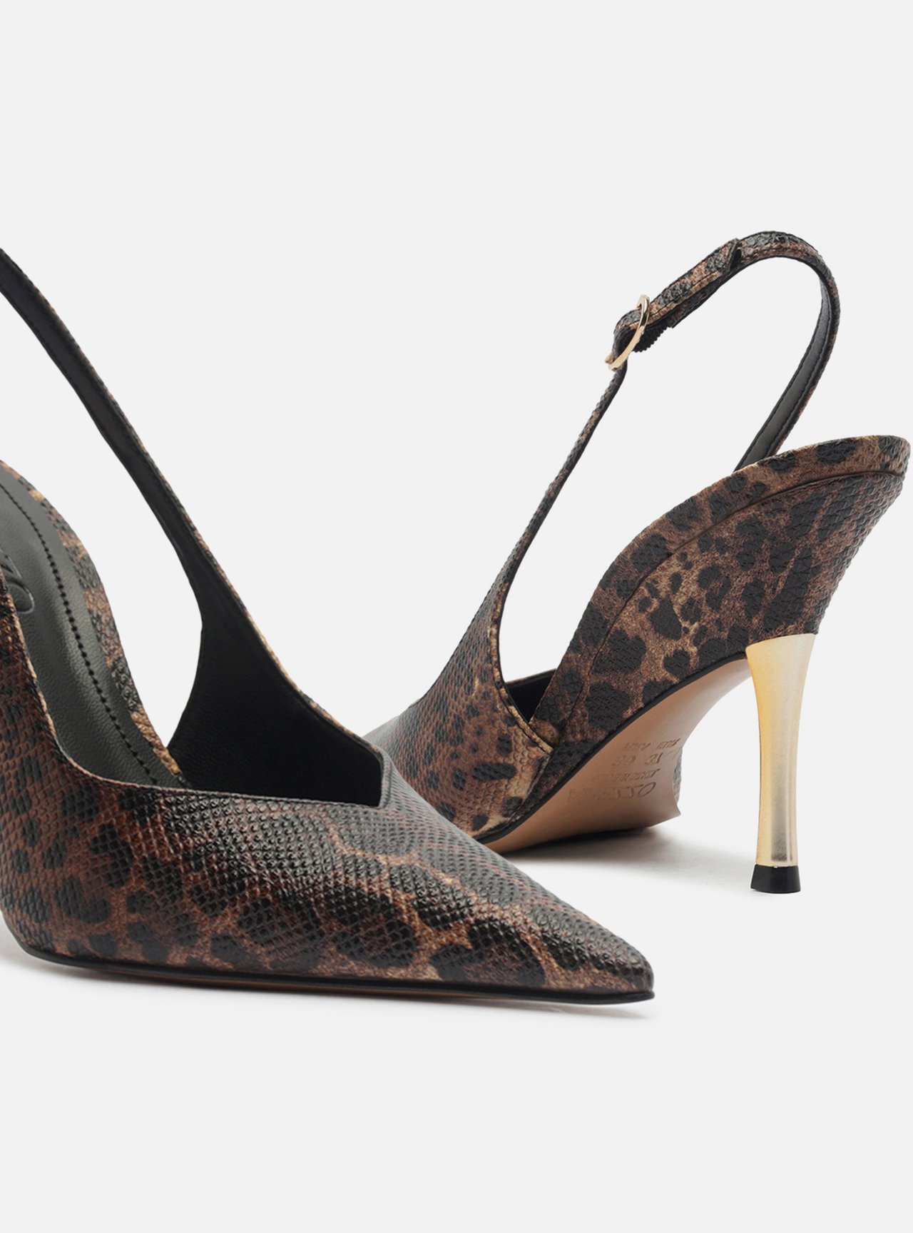 Scarpin Animal Print Slingback Salto Alto Dourado — foto 4